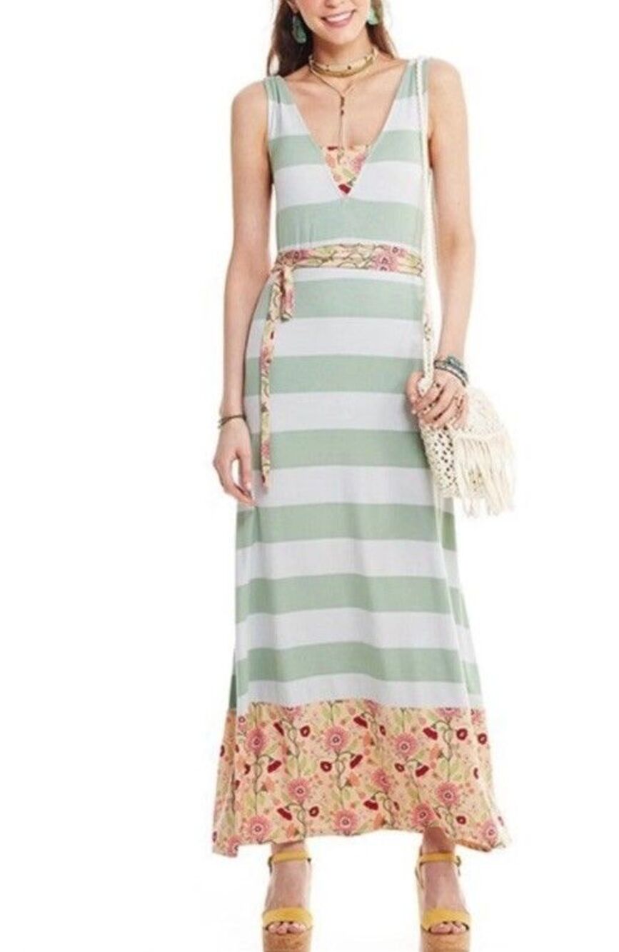 Matilda Jane M Seaside Afternoon Maxi Dress Mint Stripe Floral